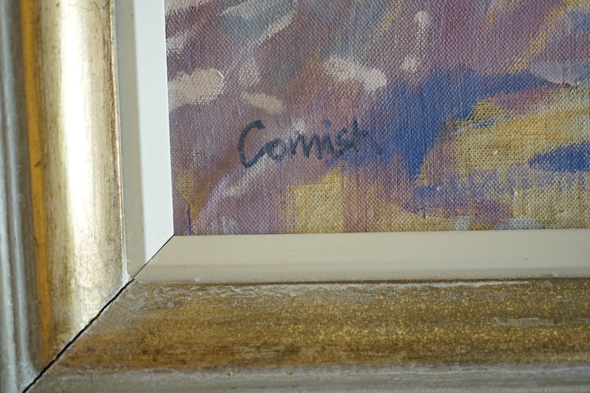 Amanda Cornish (b.1966-), oil on canvas, Douglas Harbour, signed, 44 x 80cm. Condition - good